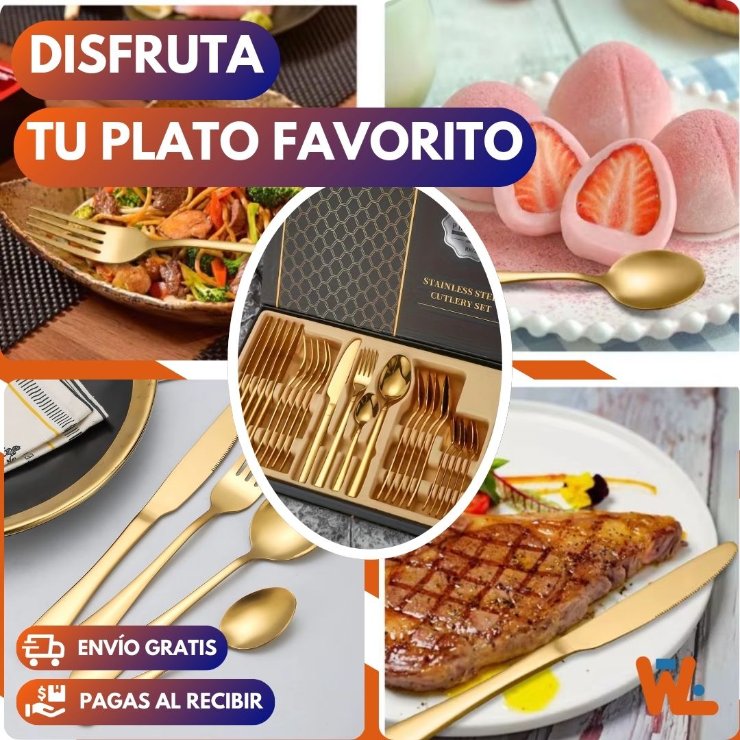 Set X24 Cubiertos Dorados